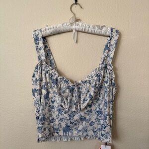 New w/ Tags Cider Blue and White/Cream Woodland Animal Toile Print Milkmaid Top